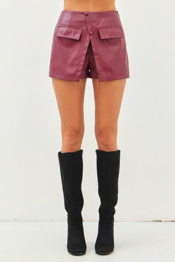 Vegan Leather Mini Skort Western Chic Split Front