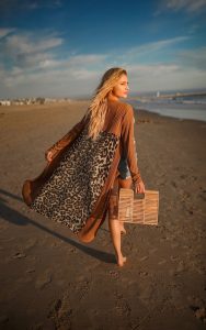 Leopard Chiffon Back Midi Cardigan Long Sleeve Ribbed
