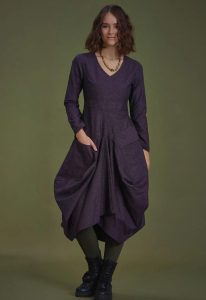 V Neck Boho Long Sleeve Asymmetric Dress With