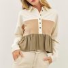 Colorblock Tiered Cotton Blend Top Ruffle Flare Long